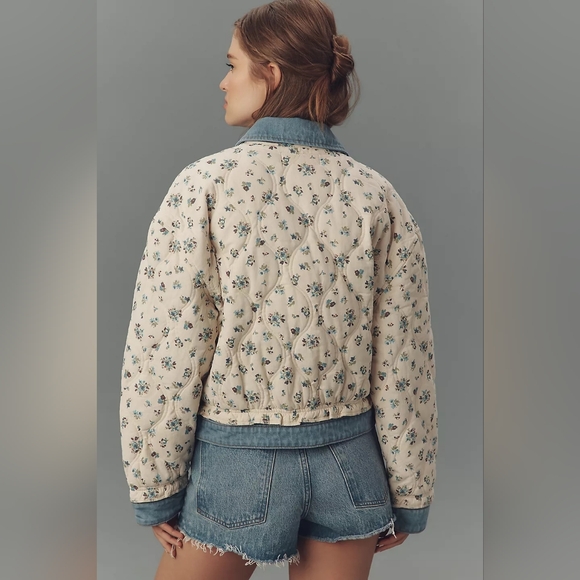 BLANKNYC Quilted Floral Denim Jacket NWT Sz XS - Picture 2 of 4